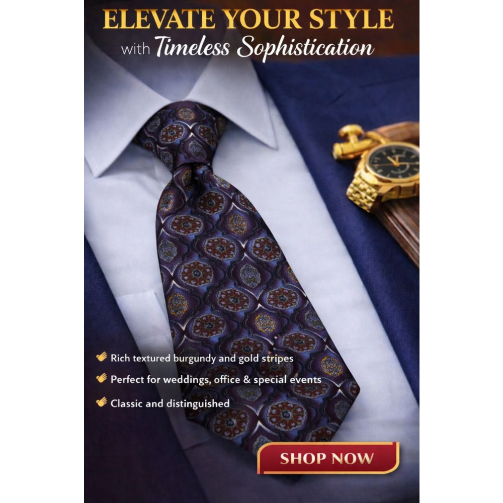 Zianetti Men's Purple Gold Patterned Silk Tie
